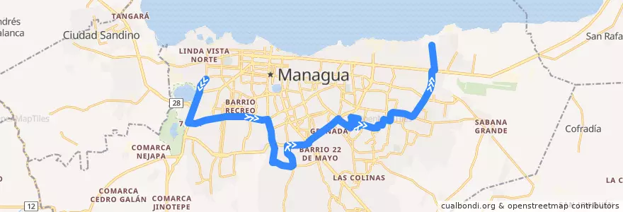 Mapa del recorrido Ruta 106: El Seminario -> Barrio Berta Díaz de la línea  en Managua (Municipio).