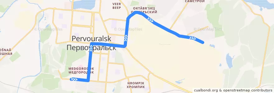 Mapa del recorrido Автобус 11: ГПТУ №7 – Цех №9 de la línea  en городской округ Первоуральск.