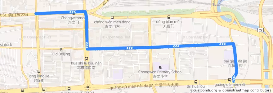 Mapa del recorrido Bus 8: 龙潭公园 => 前门 de la línea  en 东城区.