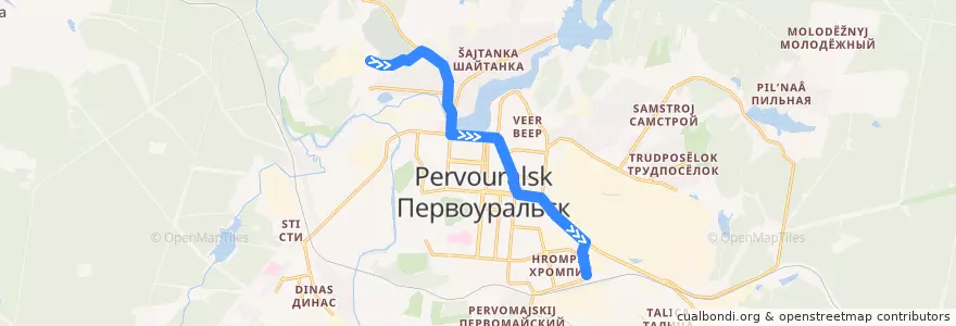 Mapa del recorrido Автобус 8: Птицефабрика – Ж/д вокзал de la línea  en городской округ Первоуральск.