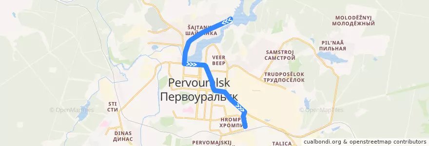 Mapa del recorrido Автобус 9: Верхняя плотина – Ж/д вокзал de la línea  en городской округ Первоуральск.