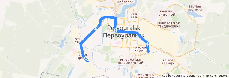 Mapa del recorrido Автобус 5с: Динас – Стоматология – Ж/д вокзал de la línea  en городской округ Первоуральск.