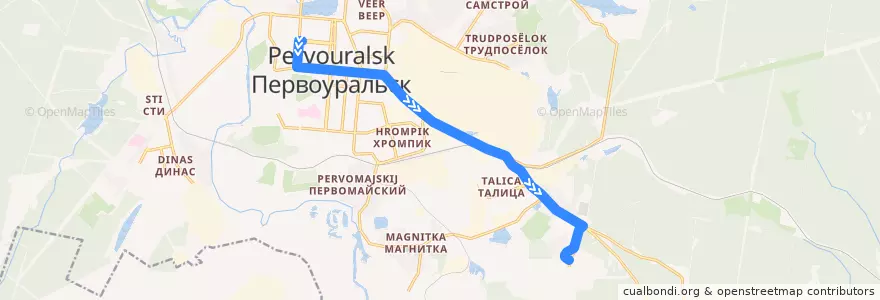 Mapa del recorrido Автобус 4: Стоматология – Совхоз Первоуральский de la línea  en городской округ Первоуральск.