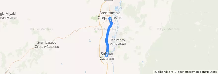 Mapa del recorrido Автобус Салават - Стерлитамак de la línea  en Bashkortostán.