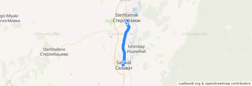 Mapa del recorrido Автобус Стерлитамак - Салават de la línea  en Башкортостан.