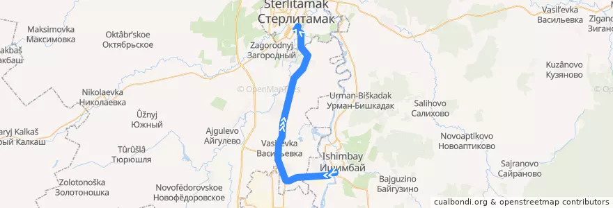 Mapa del recorrido Автобус Ишимбай - Стерлитамак de la línea  en Bashkortostan.