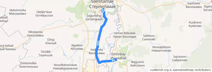 Mapa del recorrido Автобус Стерлитамак - Ишимбай de la línea  en Bashkortostán.