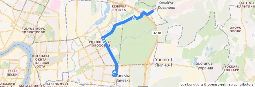 Mapa del recorrido Автобус № 23: Белорусская улица => Ново-Ковалево de la línea  en округ Ржевка.