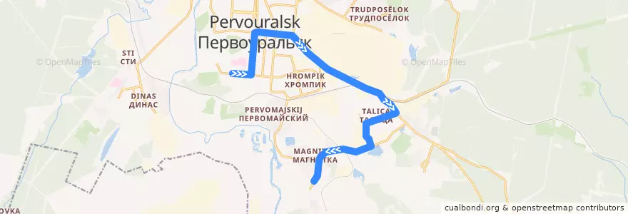 Mapa del recorrido Автобус 23: ГПТУ №7 – Магнитка de la línea  en ピェルヴォウラリスク管区.
