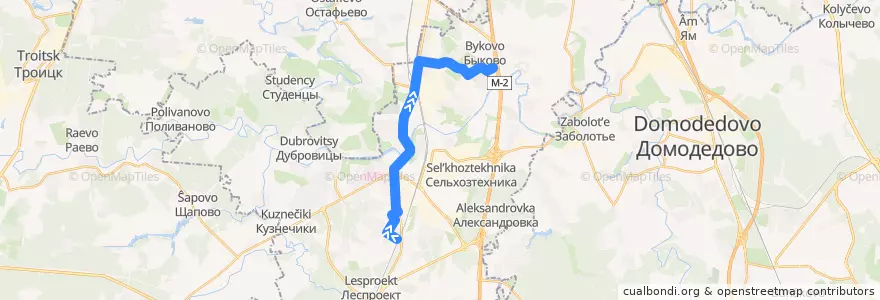 Mapa del recorrido Автобус №92 (Быковская школа): а/к 1788 - Быково de la línea  en городской округ Подольск.