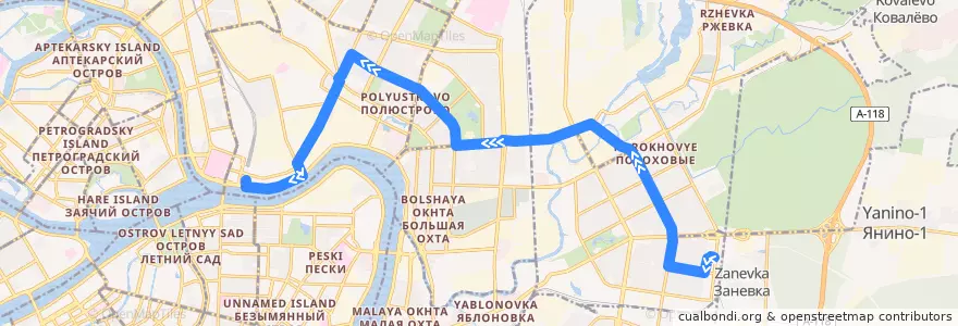 Mapa del recorrido Автобус № 28: Белорусская улица => Финляндский вокзал de la línea  en Санкт-Петербург.