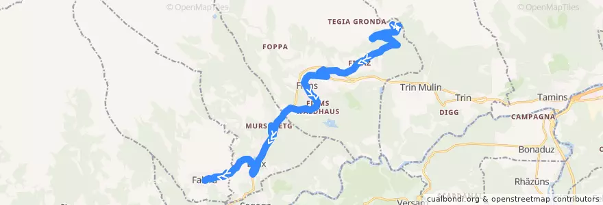 Mapa del recorrido Bus 90.082: Fidaz => Flims => Falera de la línea  en Граубюнден (Гризон).