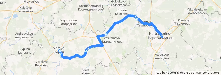 Mapa del recorrido Автобус №23: Верея - Волчёнки - Станция Нара de la línea  en Наро-Фоминский городской округ.