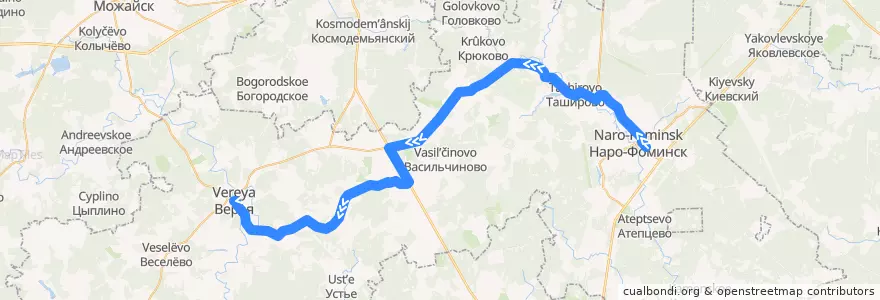Mapa del recorrido Автобус №23: Станция Нара - Волчёнки - Верея de la línea  en Наро-Фоминский городской округ.
