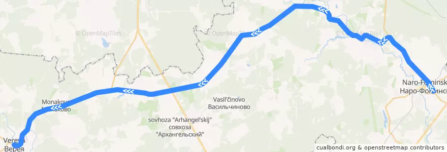 Mapa del recorrido Автобус №23: Станция Нара - Симбухово - Верея de la línea  en Наро-Фоминский городской округ.