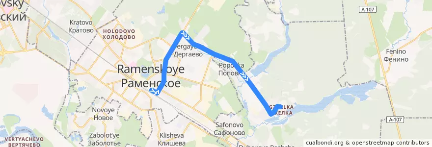 Mapa del recorrido Автобус №47: Раменское – Рыбхоз de la línea  en Раменский городской округ.