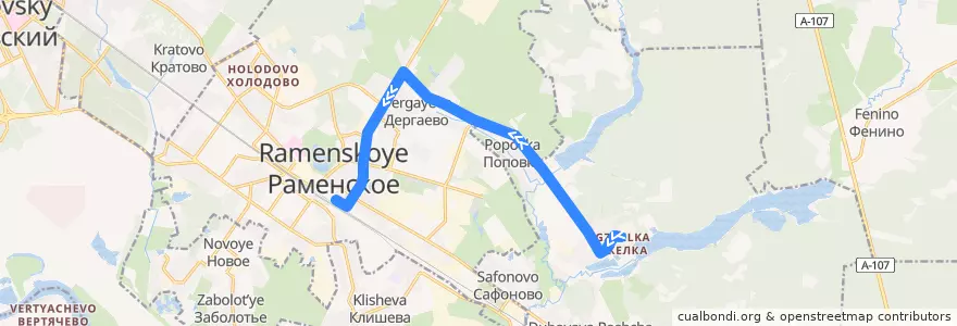 Mapa del recorrido Автобус №47: Рыбхоз - Раменское de la línea  en Раменский городской округ.