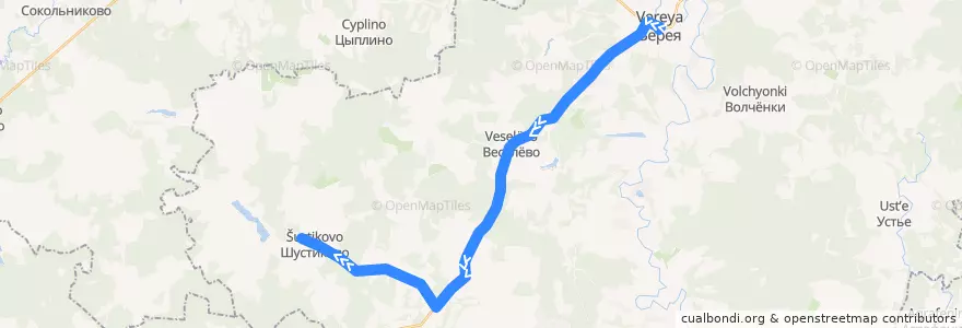 Mapa del recorrido Автобус №44: Верея - Шустиково de la línea  en Наро-Фоминский городской округ.