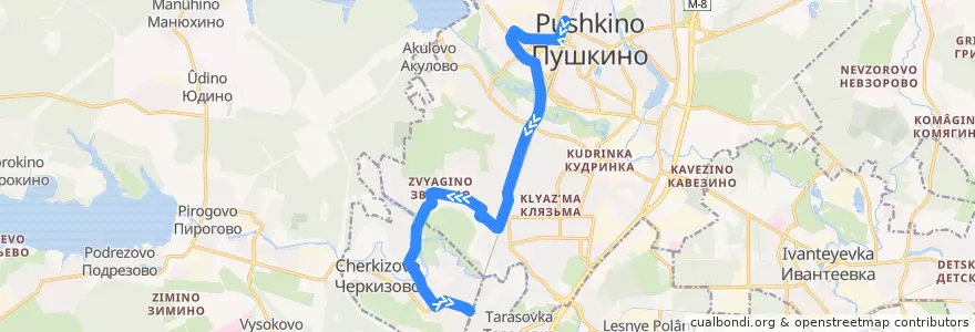 Mapa del recorrido Автобус 29: Пушкино => Черкизово de la línea  en Пушкинский городской округ.