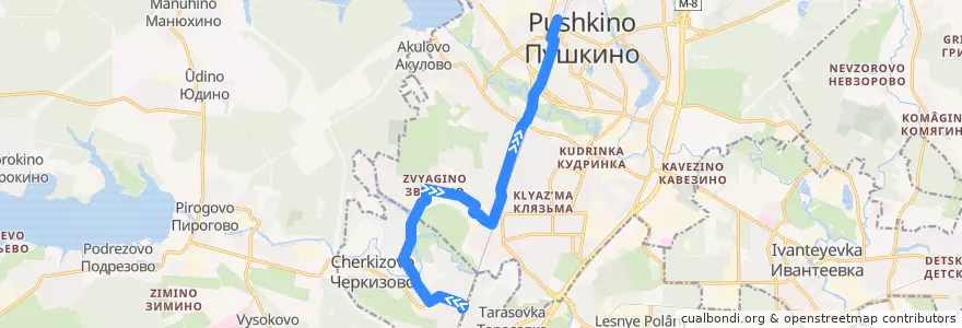 Mapa del recorrido Автобус 29: Черкизово => Пушкино de la línea  en Пушкинский городской округ.