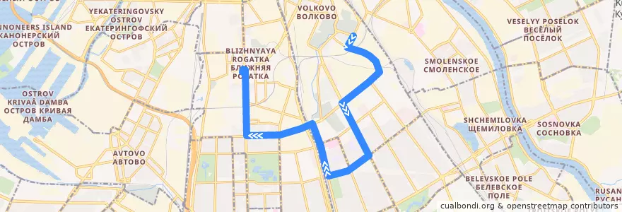 Mapa del recorrido Автобус № 29: улица Самойловой => станция метро «Московские ворота» de la línea  en Санкт-Петербург.