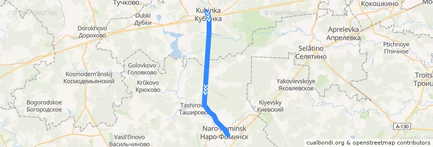 Mapa del recorrido Автобус №27: Станция Кубинка - Станция Нара de la línea  en Oblast Moskou.