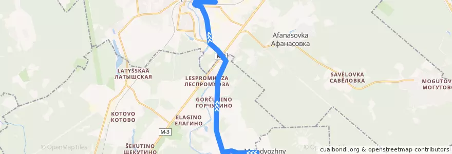 Mapa del recorrido Автобус №25: Молодёжный - станция Нара de la línea  en Наро-Фоминский городской округ.