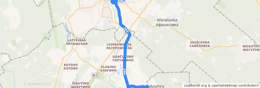 Mapa del recorrido Автобус №25: Станция Нара - Молодёжный de la línea  en Наро-Фоминский городской округ.