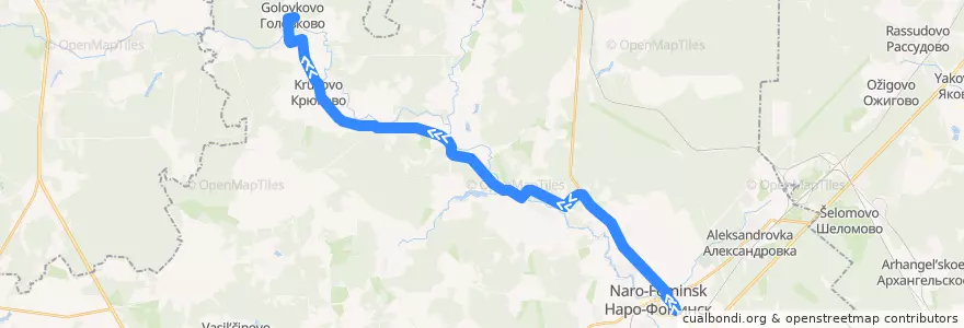 Mapa del recorrido Автобус №26: Станция Нара - Головково de la línea  en Наро-Фоминский городской округ.