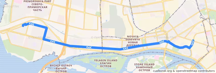 Mapa del recorrido Автобус № 32: Белоостровская улица => Школьная улица de la línea  en Приморский район.