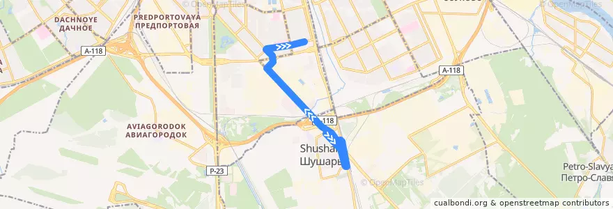 Mapa del recorrido Автобус № 34: Шушары, Пушкинская улица => Звёздная улица de la línea  en Санкт-Петербург.