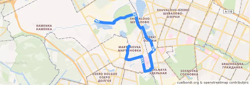 Mapa del recorrido Автобус № 38: ОАО "Климов" => Репищева улица de la línea  en Санкт-Петербург.