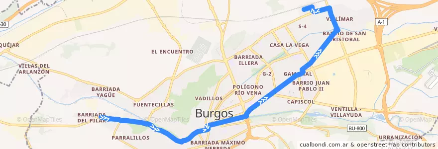 Mapa del recorrido L80: Universidad - Estación FFCC de la línea  en Burgos.