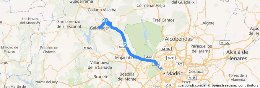Mapa del recorrido Bus 635: Madrid (Moncloa) → Torrelodones (Colonia) → La Navata → Galapagar de la línea  en Comunidad de Madrid.