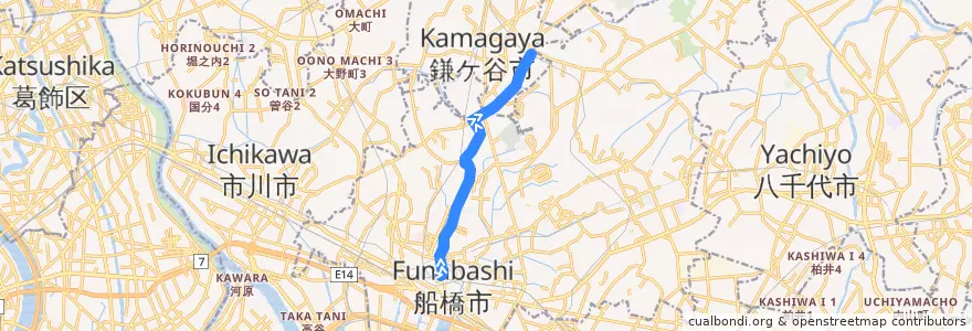Mapa del recorrido 鎌ヶ谷線 de la línea  en 지바현.