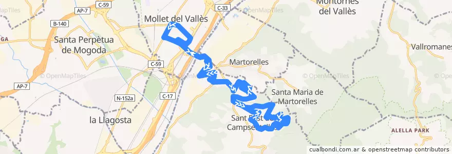 Mapa del recorrido Servei Municipal de Sant Fost de Campsentelles ''l'albus'' de la línea  en Vallès Oriental.