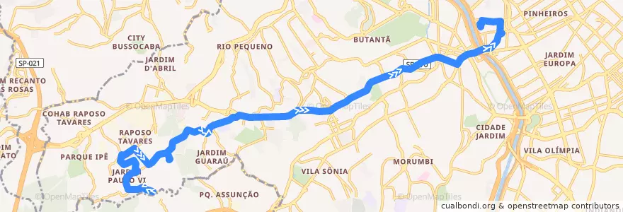 Mapa del recorrido 809D-10 Terminal Pinheiros de la línea  en São Paulo.