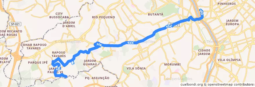 Mapa del recorrido 809D-10 COHAB Educandário de la línea  en 聖保羅.