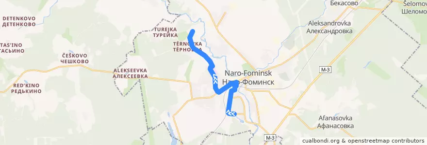 Mapa del recorrido Автобус №4: Латышская улица - Юность de la línea  en Наро-Фоминский городской округ.