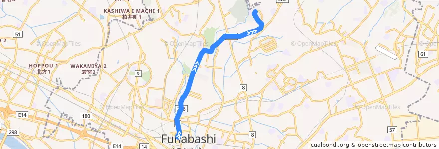 Mapa del recorrido 金杉台線 de la línea  en 船橋市.