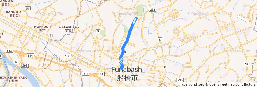 Mapa del recorrido 夏見線 de la línea  en 船橋市.