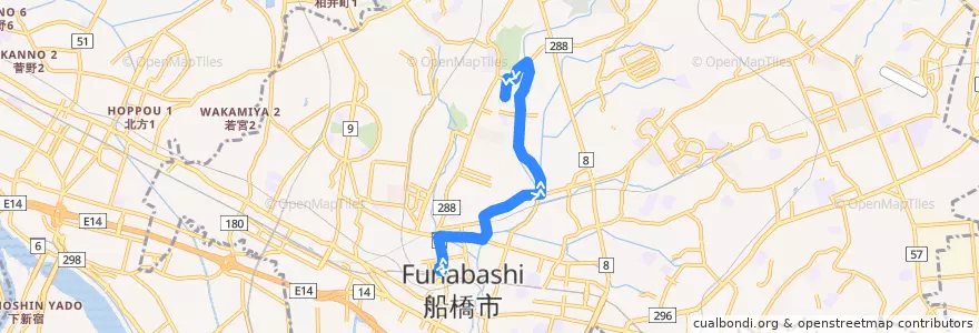 Mapa del recorrido 夏見線 de la línea  en 船橋市.