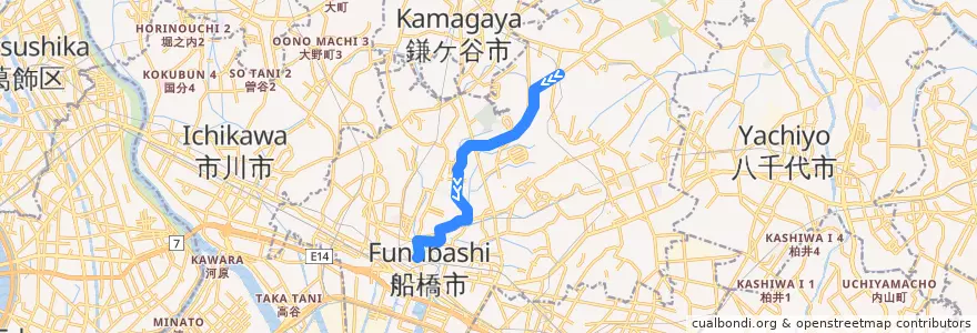 Mapa del recorrido 金杉台線 de la línea  en 船橋市.