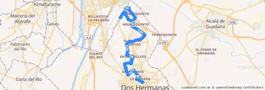 Mapa del recorrido L5 Montequinto de la línea  en Dos Hermanas.