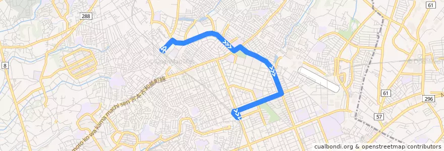 Mapa del recorrido 高根公団線 de la línea  en 船橋市.