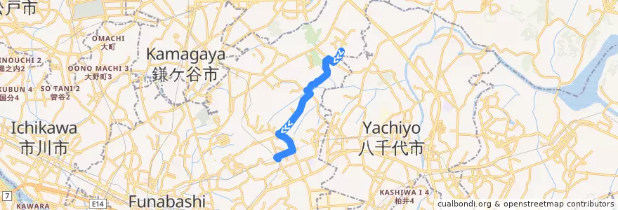 Mapa del recorrido 古和釜線 de la línea  en 船橋市.