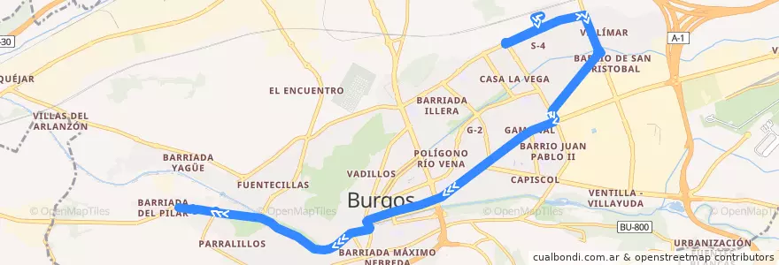 Mapa del recorrido L80: Estación FFCC - Universidad de la línea  en Burgos.