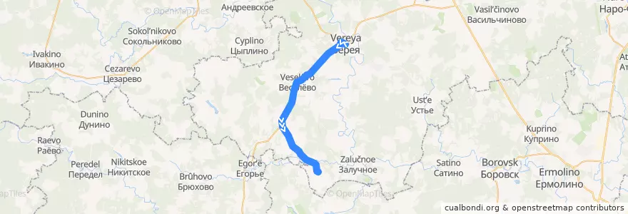 Mapa del recorrido Автобус №40: Верея - Лобаново de la línea  en Наро-Фоминский городской округ.