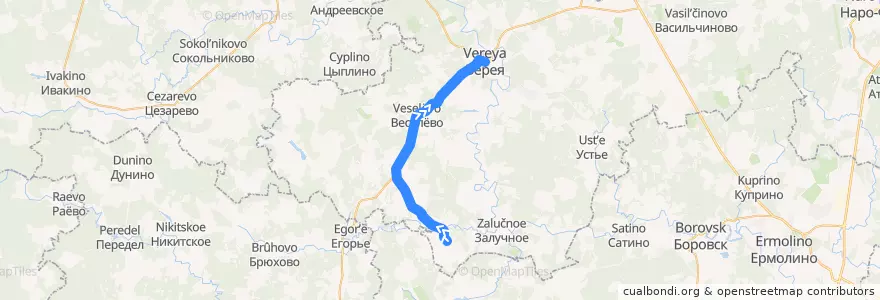 Mapa del recorrido Автобус №40: Лобаново - Верея de la línea  en Наро-Фоминский городской округ.