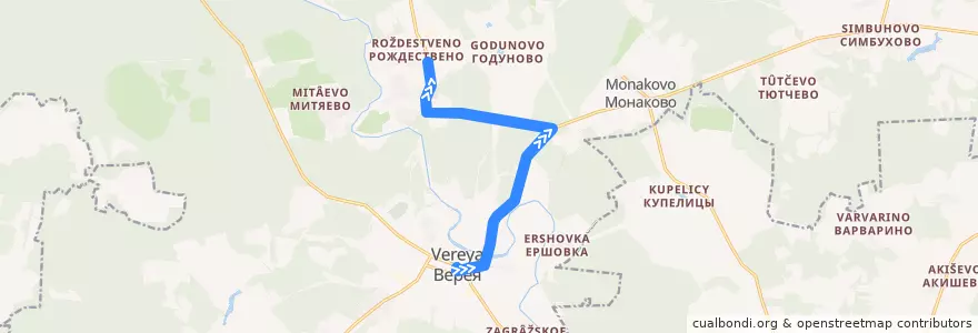 Mapa del recorrido Автобус №47: Верея - Рождествено de la línea  en Наро-Фоминский городской округ.